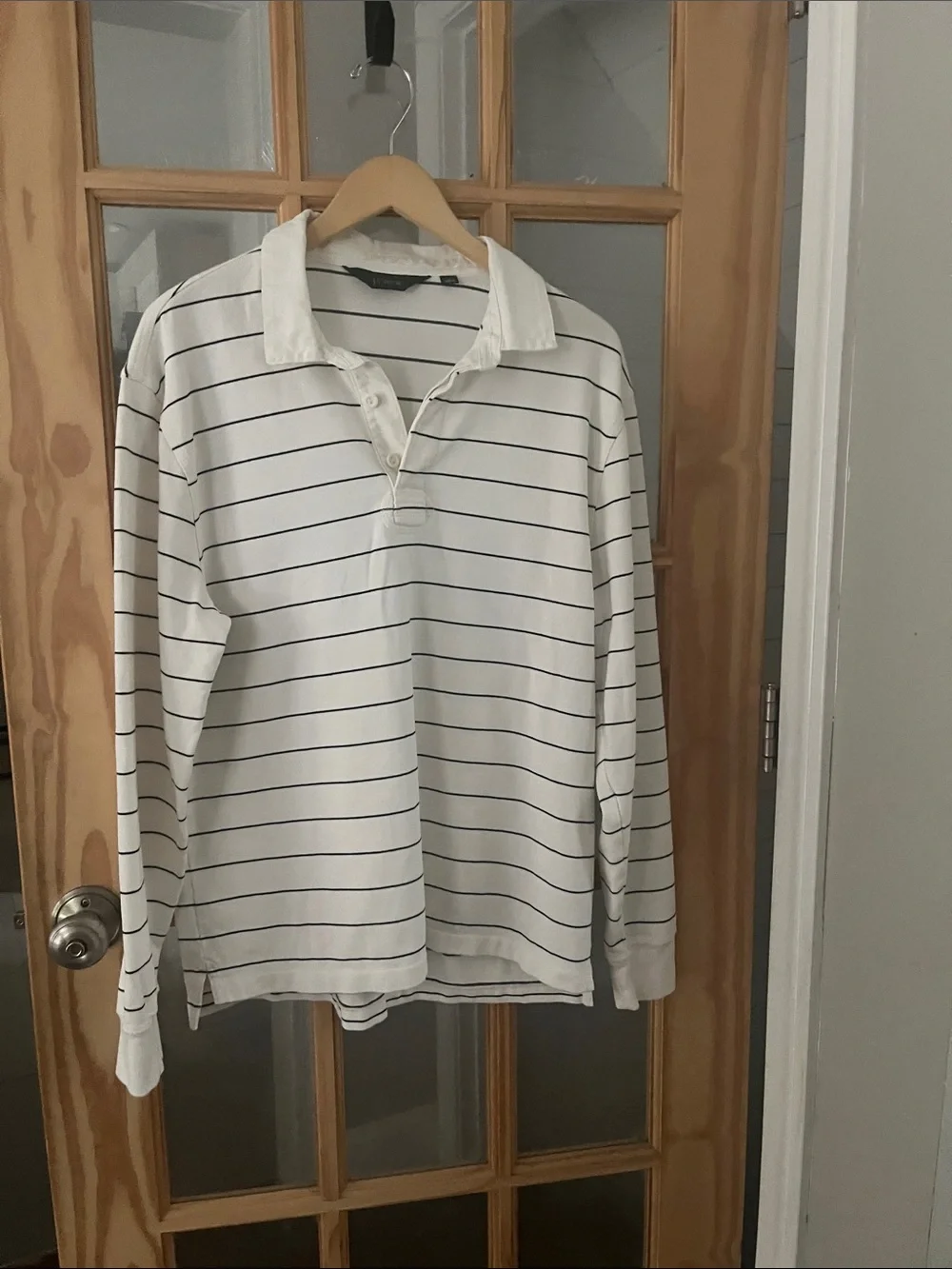 NWOT J. Crew Long sleeve cotton knit Rugby polo shirt mens, striped cream, black